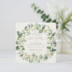 Invitación Crema cuadrada Snowberry + Boda de guirnalda Eucal