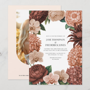 Invitación Crema de Albaricoque, Coral Suave y Terracota Cáli