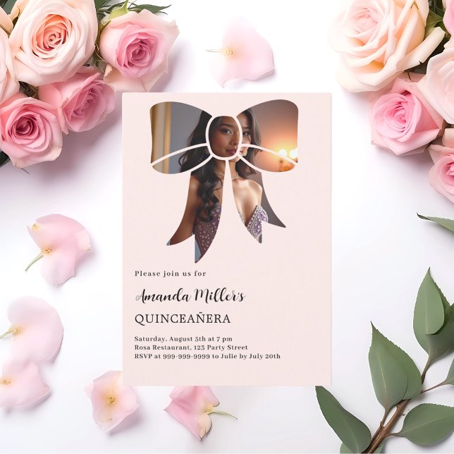 Invitación Crema de arco de fotos elegante Quinceanera (Subido por el creador)