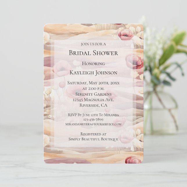 Invitación Crema de Borgoña Rubor Floral Bridal Shower (Anverso de pie)