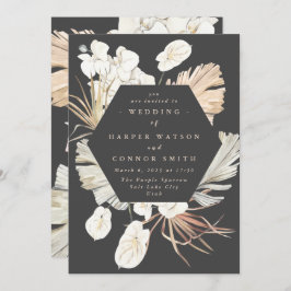 Invitación Crema de carbón vegetal Pampas Boda de jungla flor