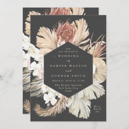 Invitación Crema de carbón vegetal Pampas Boda gris seco de g