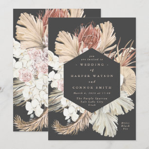 Invitación Crema de carbón vegetal Pampas Boda gris seco de g