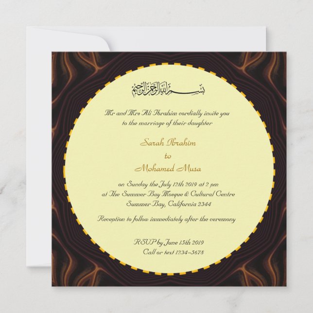 Invitación Crema de chocolate y boda musulmana de oro (Anverso)