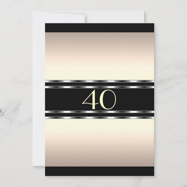 Invitación Crema de cumpleaños Glam con negro gran (Anverso)