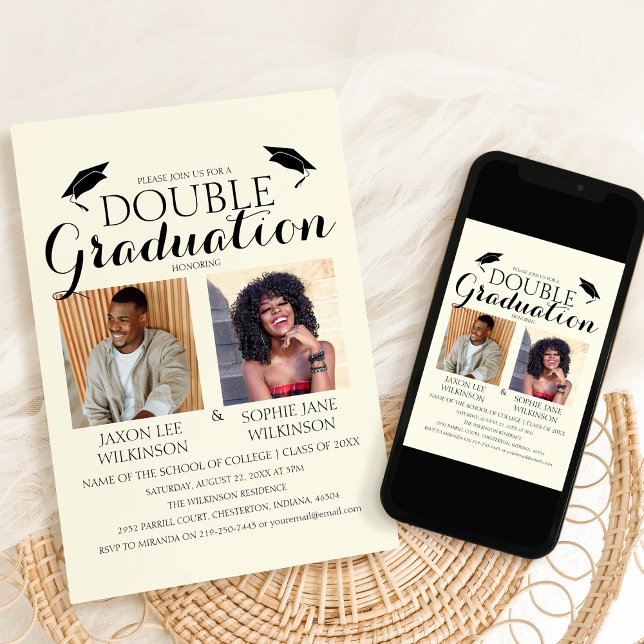 Invitación Crema de doble graduación 2 fiesta de graduación f (Subido por el creador)