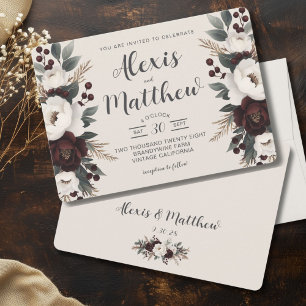 Invitación Crema de elegancia rústica y Boda de flores de Bor
