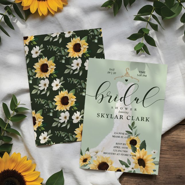 Invitación Crema de girasol Boda vestida ducha de novia (Sunflower Cream Wedding Dress Bridal Shower Invitation)