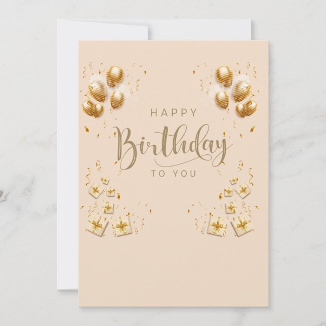 Invitación crema de globos de oro de cumpleaños feliz (Anverso)