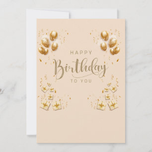 Invitación crema de globos de oro de cumpleaños feliz