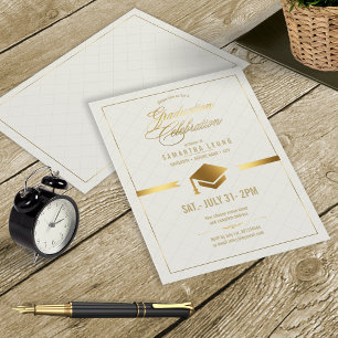 Invitación Crema de graduación Gold Cap ID834