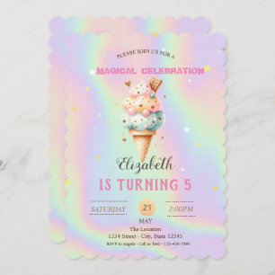 Invitación Crema de helado colorida Cumpleaños holográfico