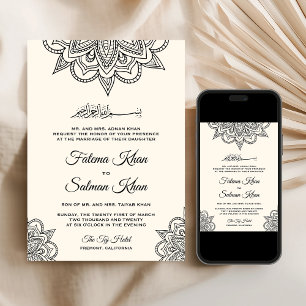 Invitación Crema de henna negra Mehndi islámica boda musulman