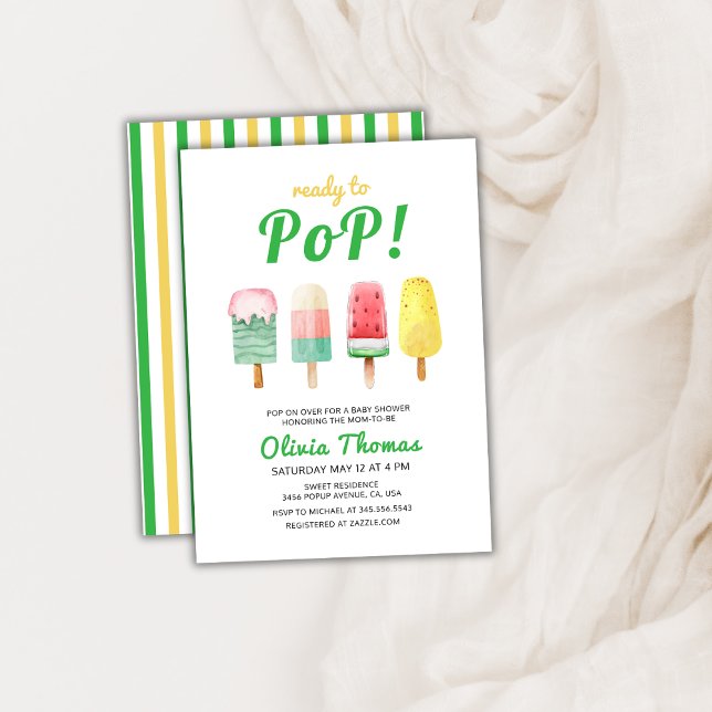 Invitación Crema De Hielo Amarillo Verde Listo Para Sacar Bab (Green Yellow Ice Cream Ready To Pop Baby Shower Invitation)