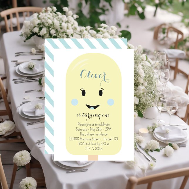 Invitación Crema de hielo azul amarillo Cono Scoop fiesta de  (Subido por el creador)