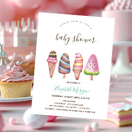 Invitación Crema de hielo, Baby Shower de rayas rosadas de co