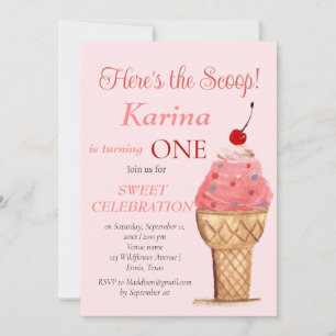 Invitación Crema de hielo Chica de cumpleaños color rosa