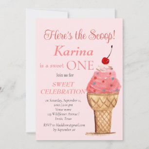 Invitación Crema de hielo Chica de cumpleaños color rosa