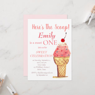 Invitación Crema de hielo Chica de cumpleaños color rosa