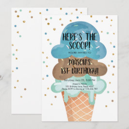 Invitación Crema de hielo Cone Confetti Boy primer cumpleaños