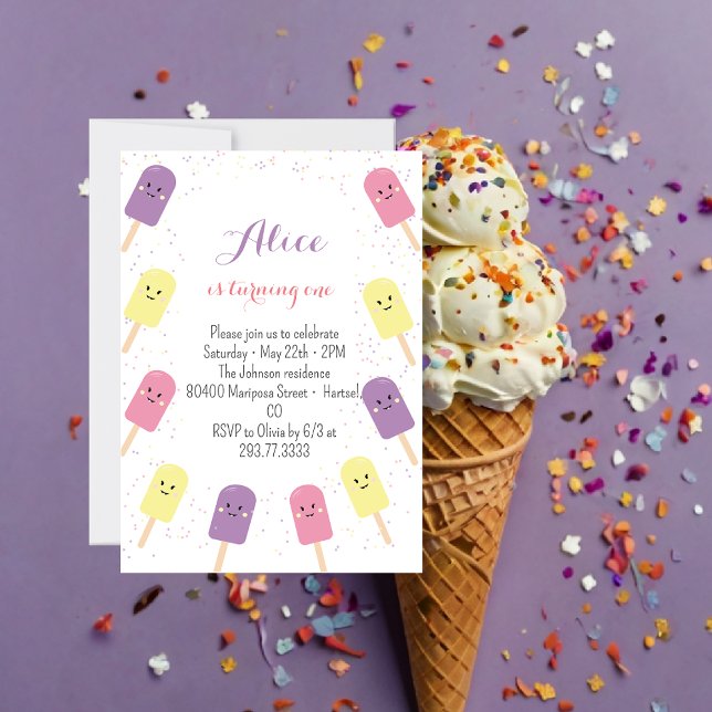 Invitación Crema de hielo Cone Scoop Confetti Fiesta de cumpl (Subido por el creador)