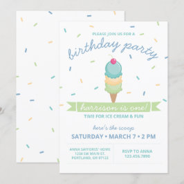 Invitación Crema de hielo Cono Primera Fiesta de Cumpleaños -