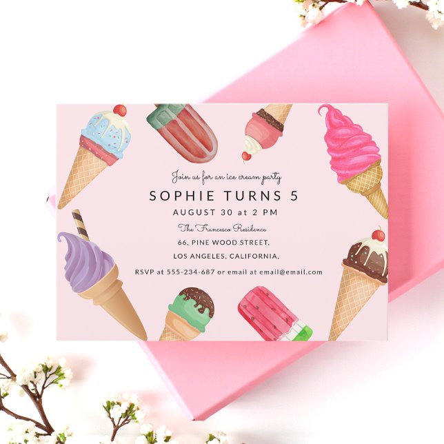 Invitación Crema de hielo Cumpleaños Fiesta de verano rosa (Subido por el creador)