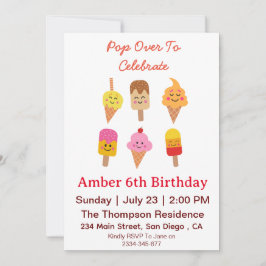 Invitación Crema de hielo de Kawaii y fiesta de cumpleaños de