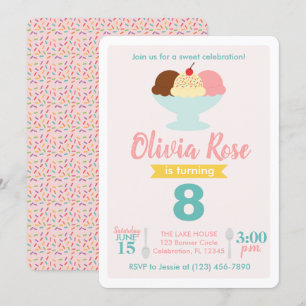 Invitación Crema de hielo Día Social Rosado y Verde azulado