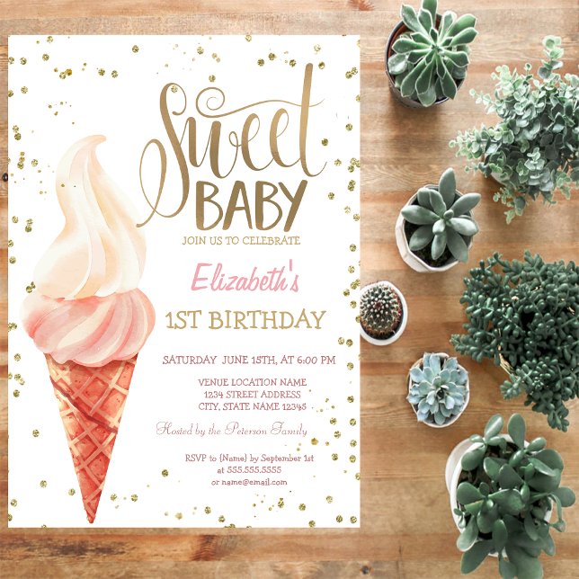Invitación Crema de hielo Diamantes Stripe Bebé Dulce Cumplea (Subido por el creador)