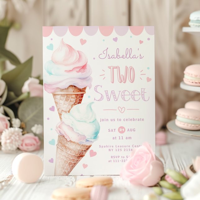Invitación Crema de hielo Dos dulces cumpleaños chica (Subido por el creador)