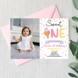 Invitación Crema de hielo dulce una foto primera fiesta de cu