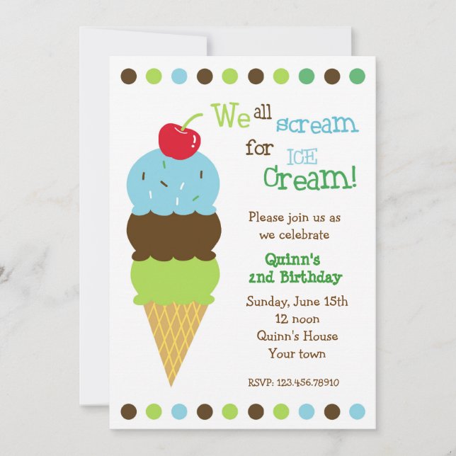 Invitación Crema de hielo fiesta de cumpleaños invita a los c (Anverso)