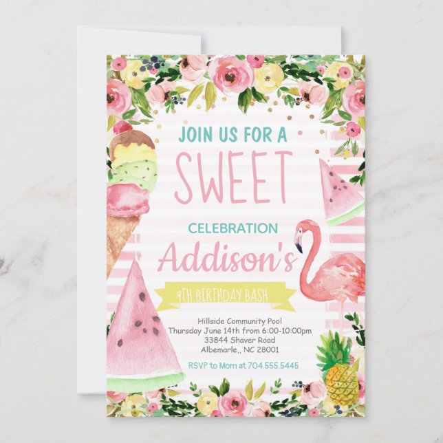 Invitación Crema de hielo fiesta de verano de natalidad (Anverso)