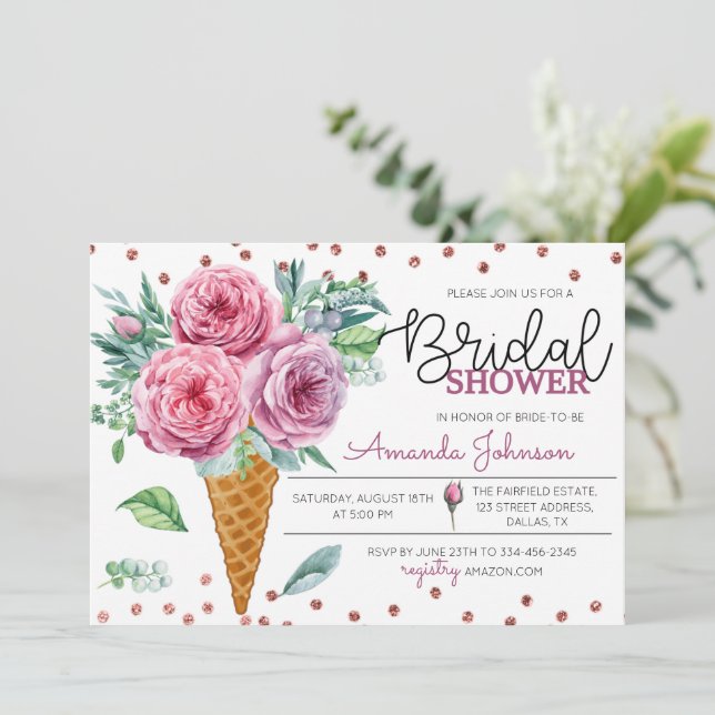 Invitación Crema de hielo floral Bouquet Bridal Ducha Invitac (Anverso de pie)