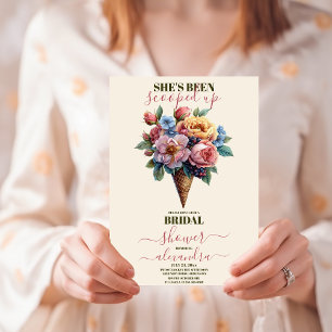 Invitación Crema De Hielo Floral Rosa Ducha Bridal