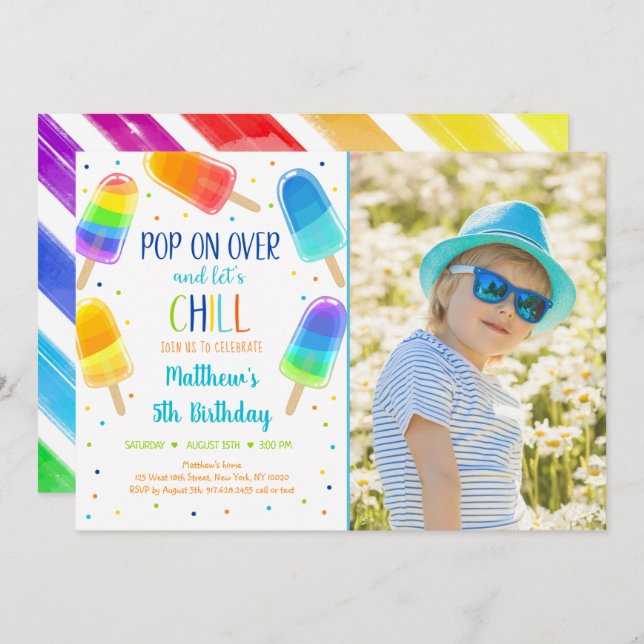 Invitación Crema De Hielo Popsicle En El Cumpleaños (Anverso / Reverso)