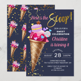 Invitación Crema de hielo rosa dulce cumpleaños Nave Blue