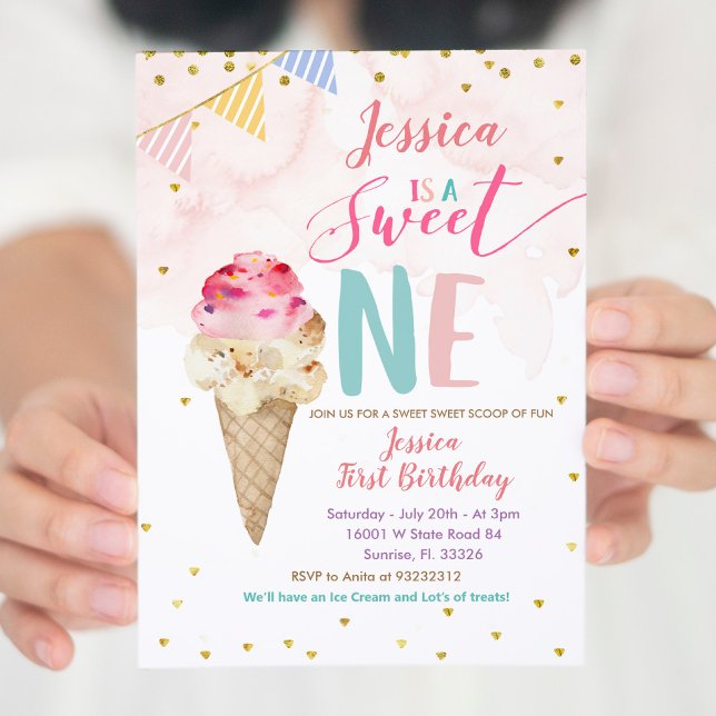 Invitación Crema de hielo rosa dulce de un cumpleaños (Subido por el creador)