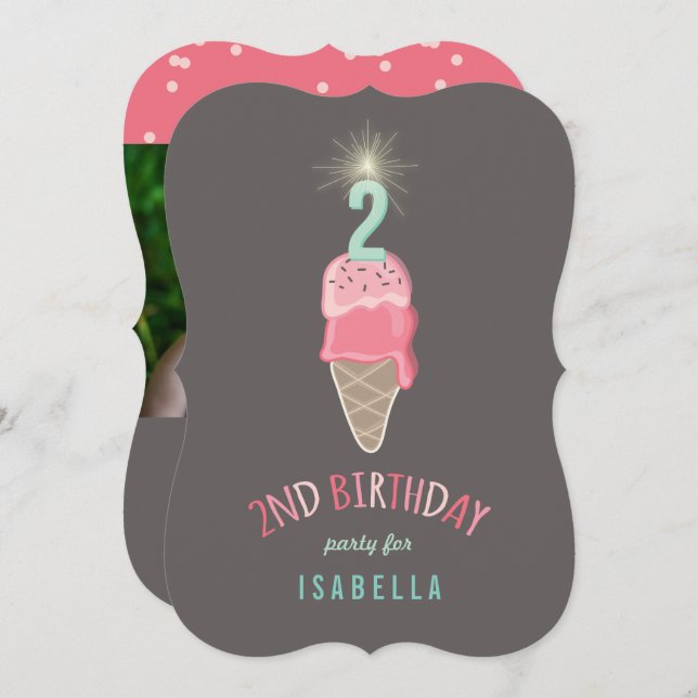 Invitación Crema de hielo rosa Sparkler Chica Fiesta de cumpl (Anverso / Reverso)