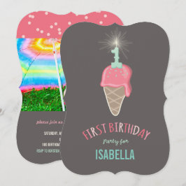 Invitación Crema de hielo rosa Sparkler Chica primer Fiesta d