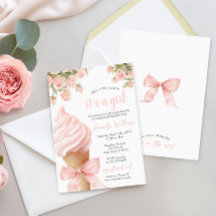 Crema de hielo rosado Bow Summer Baby Shower