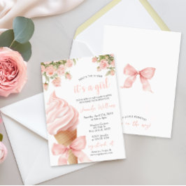 Invitación Crema de hielo rosado Bow Summer Baby Shower