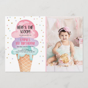 Invitación Crema de hielo social aquí está el Confetti rosado