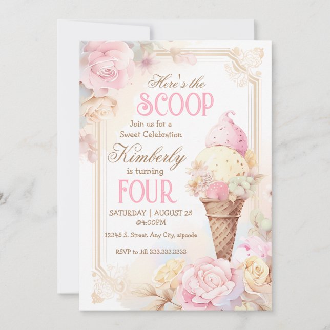 Invitación Crema de hielo social, cumpleaños de helados vinta (Anverso)