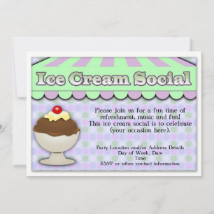 Invitación Crema de hielo social, sundae de rayas moradas/ver