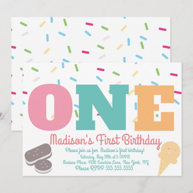 Invitación Crema de hielo Sprinkles Pastel (Anverso / Reverso)