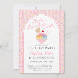 Invitación Crema de hielo Sundae dulce primer cumpleaños fies