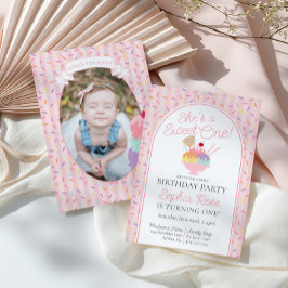 Invitación Crema de hielo Sundae dulce primer cumpleaños fies