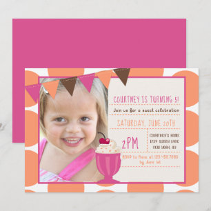 Invitación Crema de hielo Sundae Polka Dots Chica Fiesta de c